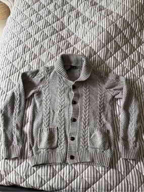 Janie and Jack Kids Light Gray Cable Knit Shawl Collar Cardigan